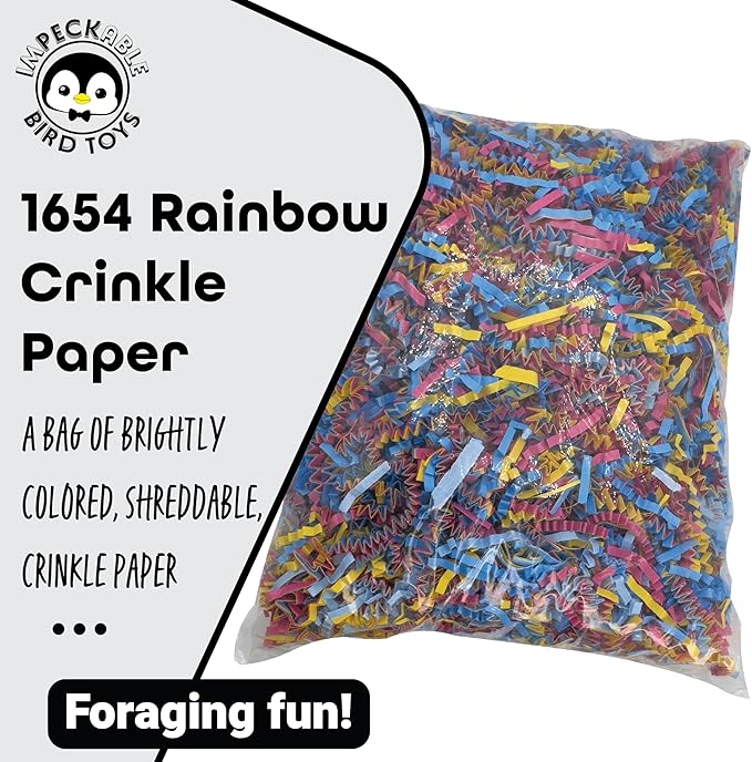 1654 Rainbow Shred Paper - Crinkle Paper Filler & Birdy Nesting Material. Colorful Shredding Toys for Birds, Parrots, Parakeets & Cockatiels. Safe Cage Accessories & Foraging Toys for Pets