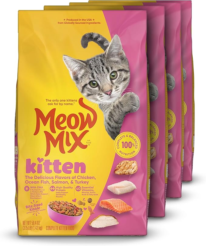 Meow Mix Kitten Li'L Nibbles Dry Cat Food, 3.15 Pound Bag (Pack of 4)