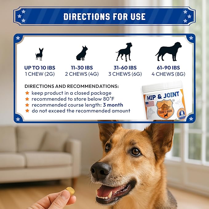 Old Dog's Barn Hip and Joint Supplement for Dogs, 9 oz, Vet-Formulated Formula with Glucosamine, Antarctic Krill Oil,Chondroitin, MSM, Green Lipped Mussel, Vitamins C&D, Omega 3, Beef fl,120 Chews