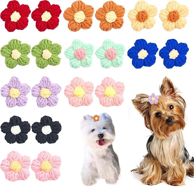 PET SHOW 10Pairs/Pack Flower Dog Hair Bows for Small Medium Dogs Yorkie Girl Boy Flower Bows with Rubber Band Doggies Cat Grooming Hair Accessories for Party Birthday