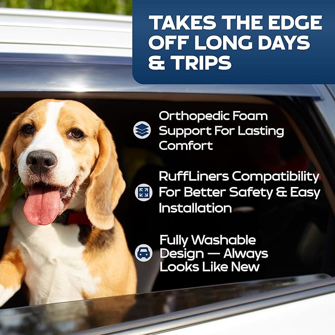 Ruff Liners Dog Bed for Car Back Seat, Medium Gray – As Seen on Shark Tank – Fits Medium Seat Extender – Non-Slip Base, Waterproof Cover, Machine-Washable – Dog Mat for Car with Rebound Foam Comfort
