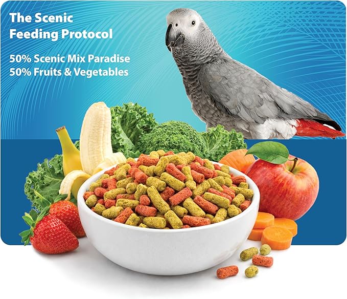 Scenic Mix Jungle Large Parrot Food - 3 lb Bag - 1" Bird Pellets - Complete Nutrition for Macaws, Amazons, Cockatoos, African Grey Parrots & More