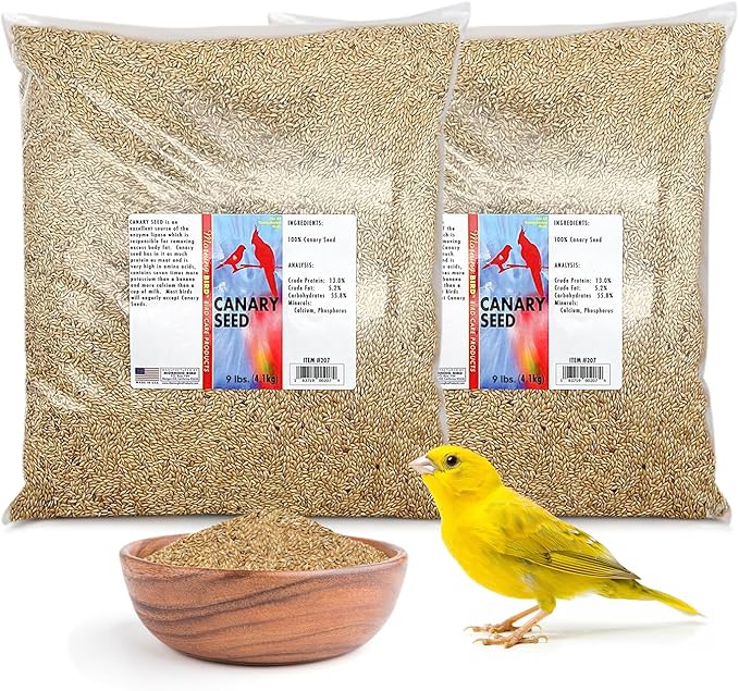 Morning Bird Canary Seed 18 lbs (2-Pack, 9 lbs Each), Nutrient-Rich Bird Seed, Creamy Golden Grain Powerhouse - Supports Healthy Feathers & Strong Bones – Natural Daily Nutrition for All Bird Types