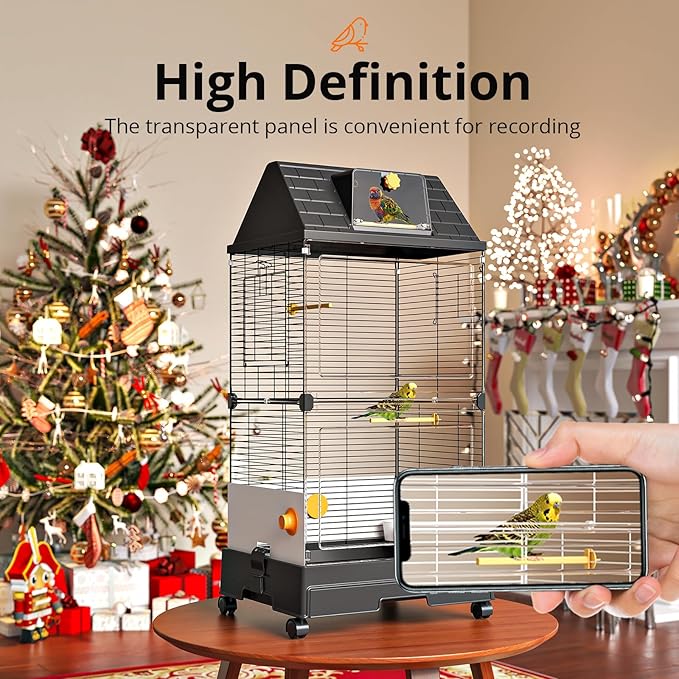Oneluck Modern Bird Cage with Panoramic View, 18.5"x13.8"x38.5"Bird Aviary for Small to Medium Birds,Easy Clean Tray,for Macaws Parakeet Cockatiel Budgie Canary Finch Quail Lovebird Conure