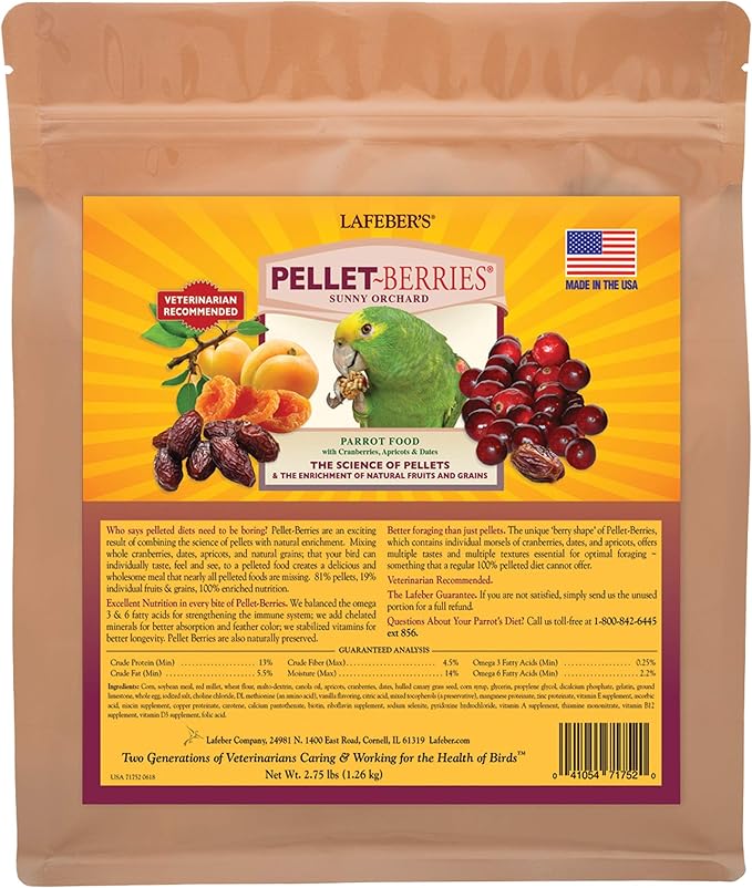 LAFEBER'S Pellet-Berries Pet Bird Food, Made with Non-GMO and Human-Grade Ingredients, for Parrots, 2.75 lb