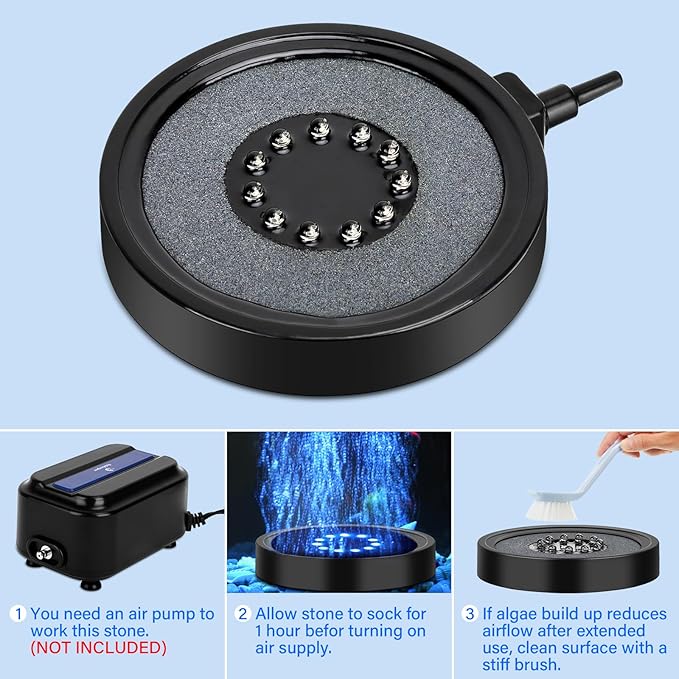 fishkeeper Aquarium Air Bubble Light, LED Fish Tank Bubbler Stone Disk with 11 Super Bright Lamp Beads, 16 Colors and 4 Modes Adjustable for Fish Tank Decoration Oxygenation