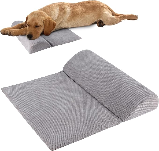 Dog Bolster Pillow with High Resilience Foam, Headrest for Medium Small Dogs, Benefit for Cervical Vertebra and Neck, Easy to Carry, Machine Washable Cover＆Easy to Clean