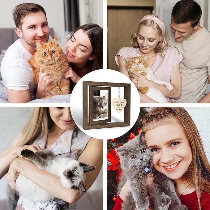 SHOW-YA Cat Memorial Gifts for Loss of Cat - Loss of Cat Sympathy Gift, Pet Loss of Cat, Rotating Cat Remembrance Gifts Picture Frame 4x6 Photo