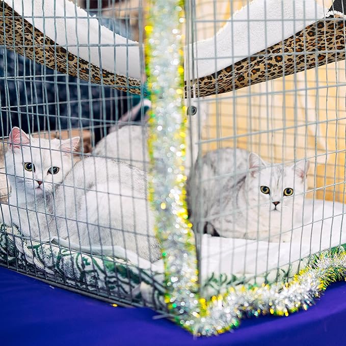 Jetec 2 Pieces Reversible Cat Hanging Hammock Soft Breathable Pet Cage Hammock with Adjustable Straps and Metal Hooks Double Sided Hanging Bed for Small Dogs Rabbits(Leopard and Dot,M)