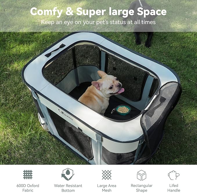 Dog Playpen,Cat Pet Puppy Pen,Portable Playpens for Dogs Indoor Outdoor Travel Camping Use,Foldable Dog Kennel Tent Crate for Rabbit Small Animals with Carrying Case (Grey, Large)