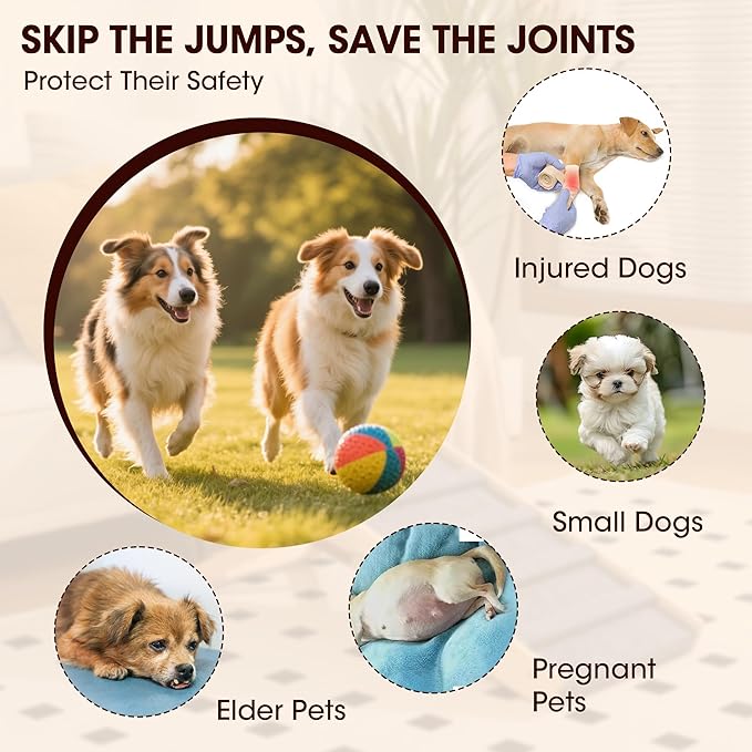 Dog Ramp for Bed, 51.2" Long Wooden Pet Ramp for Small & Large Dogs, 5 Adjustable Heights 14.2" to 28" with Anti-Slip Carpet & Carrying Handle Holds, Portable Dog ramps for Car, Bed, Couch, Outdoor