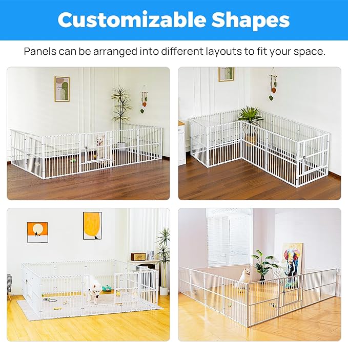 Dog Playpen - 32" Height Dog Pen, Heavy Duty Puppy Pen with Door, Safe & Sturdy, Easy Assemble for Indoor/Outdoor Pet Playpen (8 Panels with Door, White)
