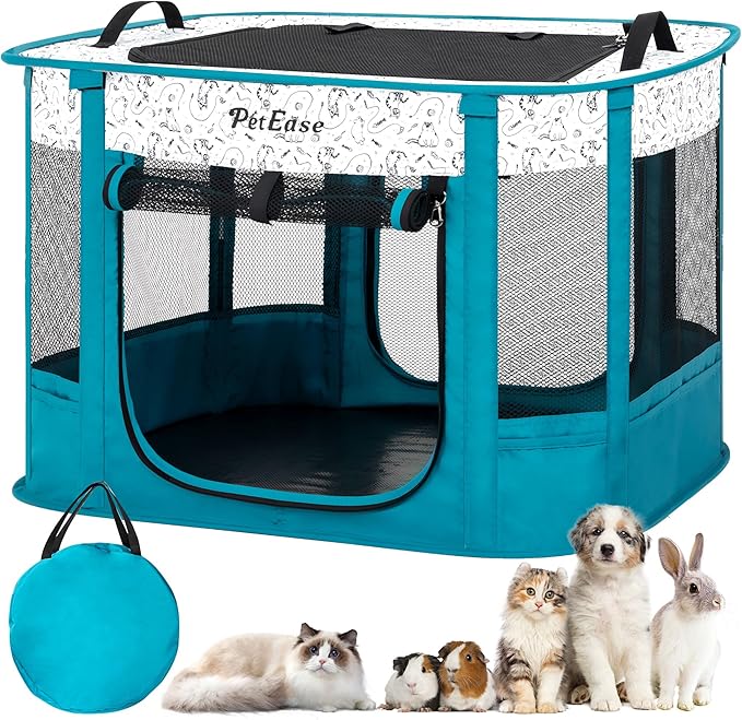 Portable and Foldable Cat Playpen Dog Playpen Small Animal Playepn with Waterproof Bottom, Foldable Pet Cage for Rabbit Puppy Hamster, Indoor/Outdoor Use