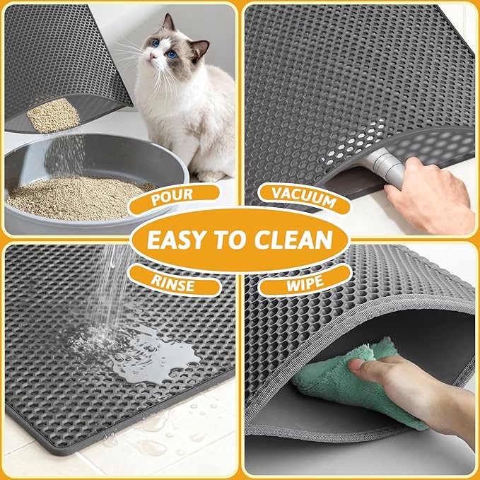 Pieviev 2 Packs Cat Litter Mat Double Layer Waterproof Urine Proof Trapping Mat (24"X15", Gray)