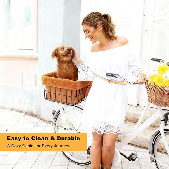 Xixter Pet Bike Basket Liner Comfortable and Warm with Easy Installations,Outer Layer Made of Short Plush Material(Bike Basket Not Included)