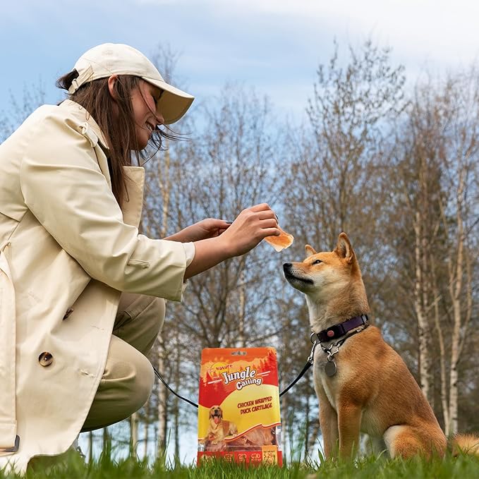 Jungle Calling Dog Treats, Chicken Wrapped Bones, Rawhide Free Chews Made with Real Meat and Duck Cartilage, Jerky Dogs Treats Chewy Snacks, About 21 Count