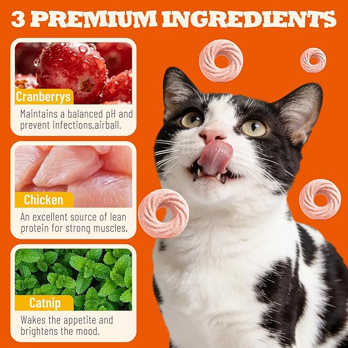 8 oz Cat Cranberry Treats Kidney Support Chicken Flavor Cat Training Treats for Indoor Cats