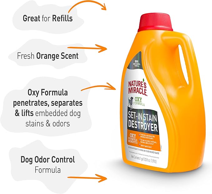 Nature’s Miracle Set-In Stain Destroyer Dog 1 Gallon, Oxy Formula With Orange Scent, 128 Ounces