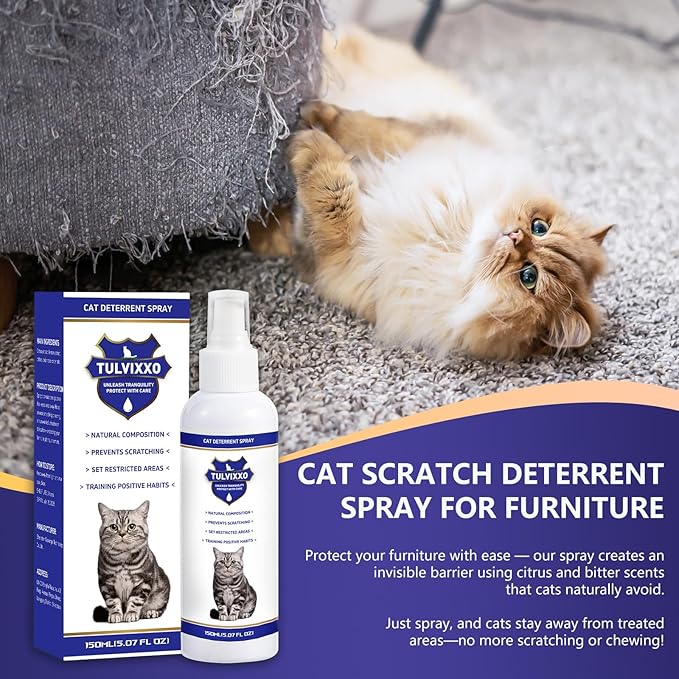 Cat Deterrent Spray, Bitter Formula Cat Repellent for Indoor & Outdoor, Natural Plant Extracts, Anti-Scratch Aid for Furniture, Sofa, Rugs, Curtains