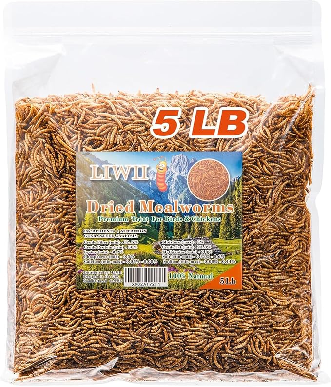 Dried Mealworms - 5 LBS - 100% Natural Non-GMO High Protein - Bulk Mealworms for Wild Birds, Chickens, Pet Treats & Reptile Food