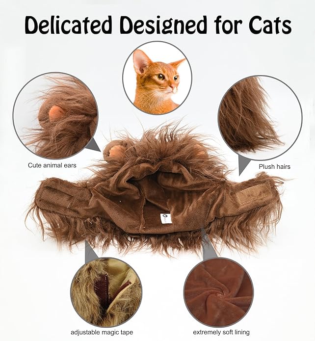Onmygogo Lion Mane Wig for Cats and Dogs, Funny Pet Cat Costumes for Halloween Christmas, Furry Pet Clothing Accessories