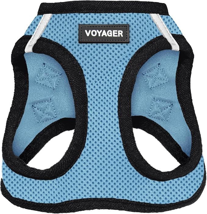 Best Pet Supplies Voyager Step-in Air Harness - All Weather Mesh, Reflective, No Pull Harness for Dogs, Cats - Secure with Hook & Loop Fastener, Buckle, Double D-Rings - Baby Blue/Black Trim, XL