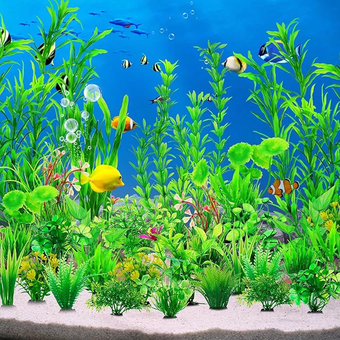 CousDUoBe 30pcs Fish Tank Accessories Aquarium Decorations Green Plants, Fish Tank Decor, Aquarium Decor Plastic Plants