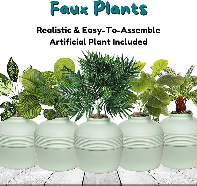 Good Pet Stuff Hidden Litter Box Planter, Decorative Cat Litter Enclosure with Carbon Filter, Artificial Plant, Easy Clean, Indoor Design, Original Round Style, Base Kit, Seagrass Green