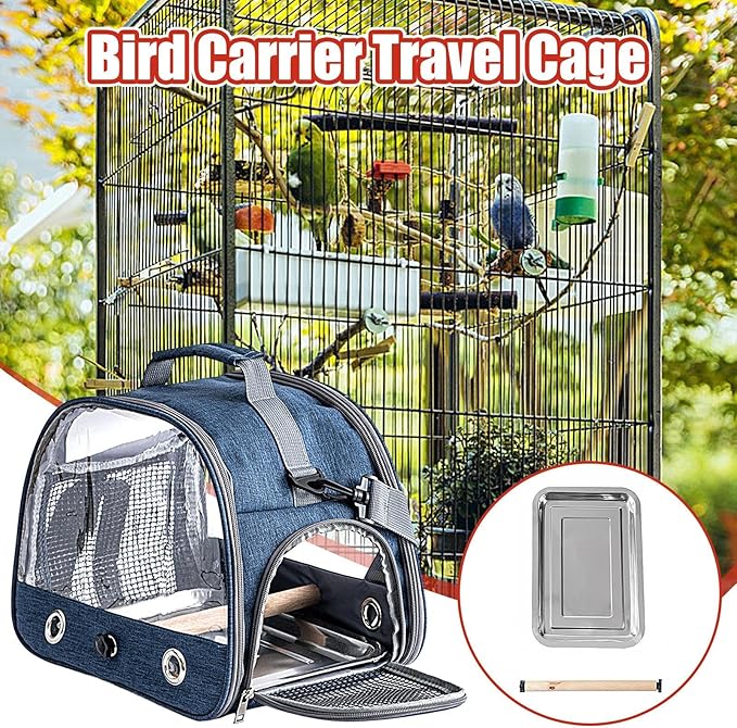 Portable Bird Travel Cage - Parrot Backpack with Strap, Compact Small Birds Carrier | Lightweight Outdoor Cage for Conures Budgies Parakeets Gentoo Parrots Travel Use Transport Companion