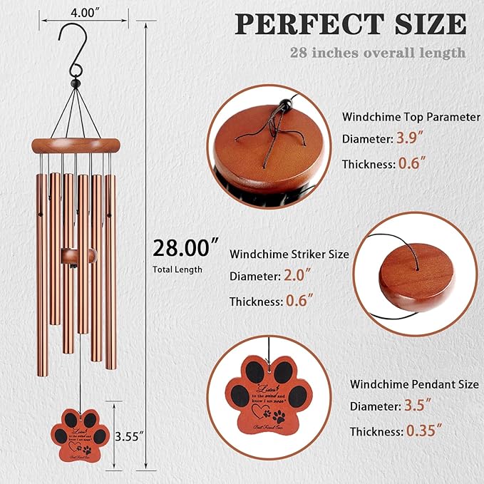 Dog Memorial Gifts for Loss of Dog, 28" Pet Memorial Wind Chime, Pet Loss Passing Away Remembrance Bereavement Gift