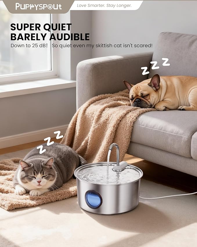 Cat Water Fountain Stainless Steel - 108oz/3.2L Automatic Cat Water Fountain for Drinking with 10PCS Filters, Metal Pet Water Fountain Water Dispenser for Cats, Puppy, Multiple Pets