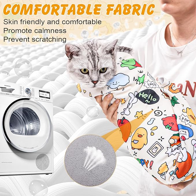 21.7 In Cat Wrap for Cutting Nails, Self-Adhesive Cat Grooming Wrap Anti-Escape Cat Restraint for Nail Clipping Cat Swaddle Wrap Cat Wrapping Cloth for Pet Cleaning and Beauty (Within 6.6 lbs)