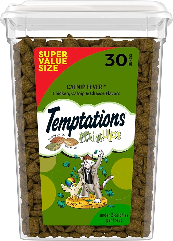Temptations Cat Treats, Classic Crunchy and Soft Cat Treats, Catnip Fever Flavor, Catnip Treats, 30 oz. Tub