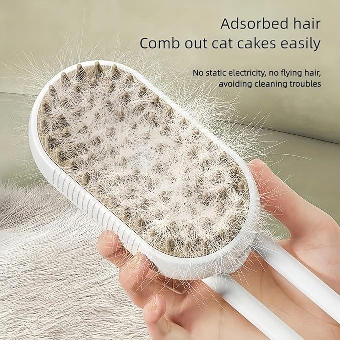4 in 1 Cat Steam Brush for Shedding, Rechargeable Pet Grooming Brush with Steam Spray, Anti-Static Deshedding & Massage Brush for Indoor Cats and Dogs, Quiet Pet Hair Removal Tool (White)