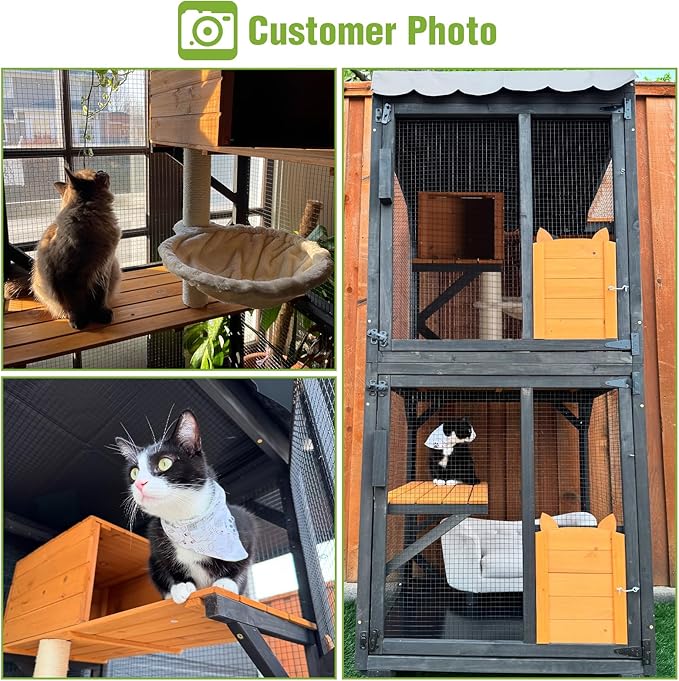 GUTINNEEN Catio Outdoor Cat Enclosure Mobile Cat House Indoor On Wheels with Scratch Post, Hammock, Resting Box, Platform, Tarp Roof 62.8", Black
