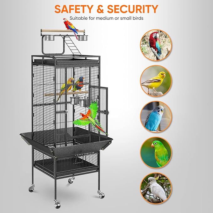 LEMY 61 inch Iron Play Top Bird Cage Large Pet Cage Birdcage with Stand Chinchilla Macaw Cockatiel Cockatoo Finch Parakeet Pet House (61 inch)