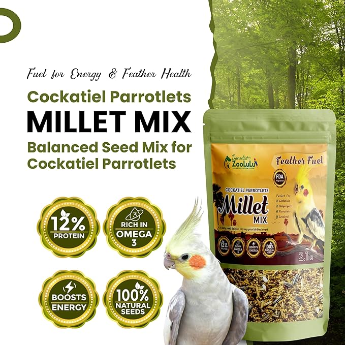 Danodia's Zoolulu Cockatiel & Parrotlet Millet Mix (450g/1 lbs) | Bird Food Blend for Cockatiels, Budgerigars, Parrotlets & Lovebirds | Daily Feeding Blend