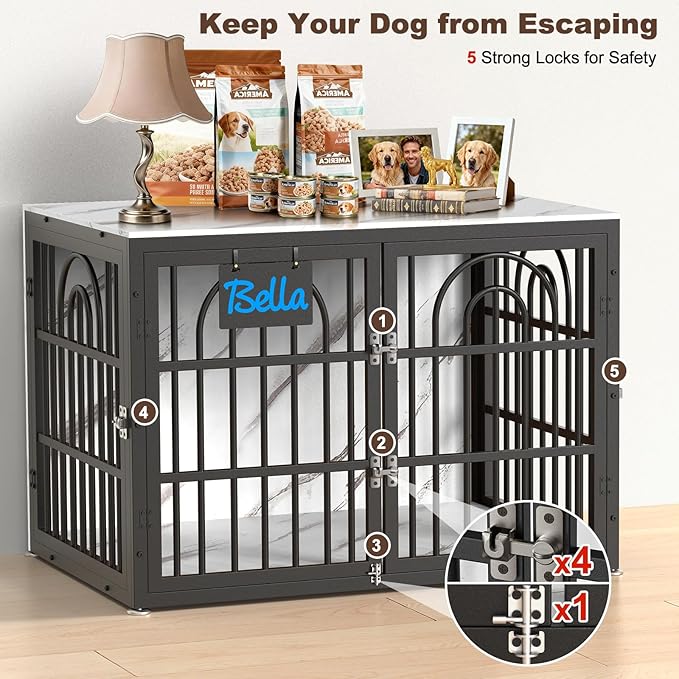 38" Dog Crate Furniture, Heavy Duty Dog Crates, Dog Kennel Furniture Indoor for Medium Dog as TV Stand, Wooden Cage End Table for Indoor Decoration, Name Tag Escape-Proof Locks & Double Door
