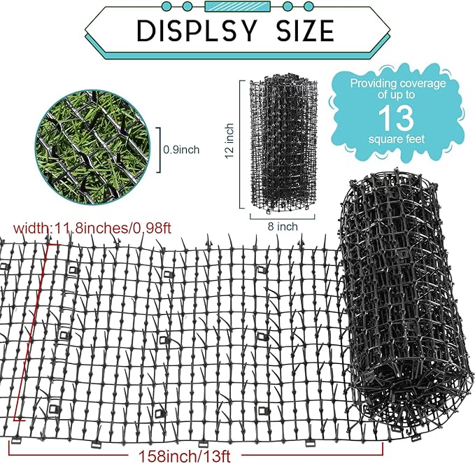 Zopeal 13ft Cat Repellent Mat with 12 Ground Stakes 12 Zip Ties, Spikes Deterrent Mat Keep Dog Off Couch for Indoor Outdoor Keep Pet Off Yard Garden