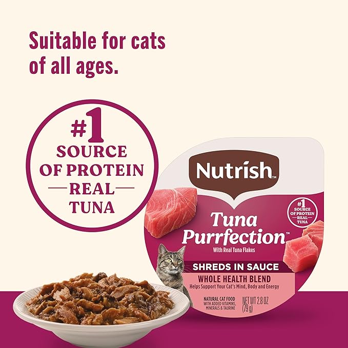 Nutrish Grain Free Wet Cat Food Tuna Purrfection Whole Health Blend with Real Tuna Flakes in a Savory Sauce, 2.8 oz. Cup (Rachael Ray) (Pack of 12)
