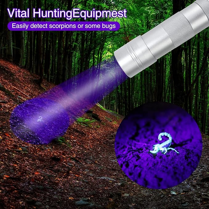 COSOOS 4 Pack Blacklight Flashlights, 395nm UV Handheld Black Light Flashlight, 12LED Mini Portable Pet Urine Detector for Dog Cat Urine, Scorpions, Dry Stains, Bed Bugs(Silver)