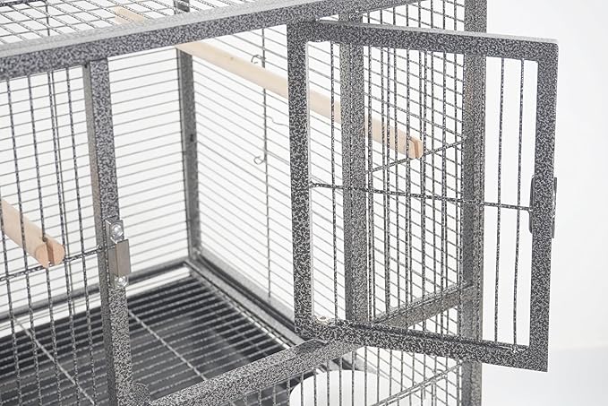 1F/2F/3F Stackable Center Divided Breeder Breeding Bird Flight Double Rolling Cage for Aviaries Canaries Cockatiels Lovebirds Finches Budgies Small Parrots. (Black Vein, 1F)