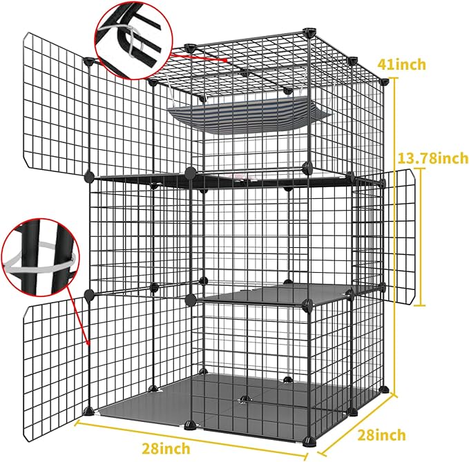 3-Tier Cat Cage Indoor Enclosure DIY Cat Playpen Catio Detachable Metal Wire Kennels 2Lx2Wx3H Crate Large Exercise Place Ideal for 1-2 Cats, Black