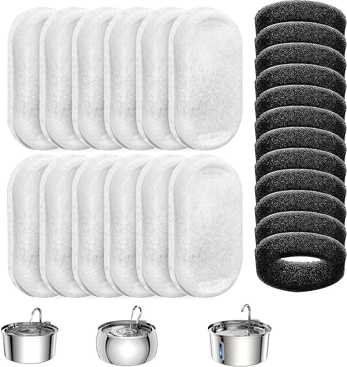 Tomxcute Cat Water Fountain, 3.2L/108oz Automatic Stainless Steel Pet Fountain Dog Water Dispenser, Ultra-Quiet Pump and 3 Replacement Filters & for Cats, Dogs, Multiple Pets