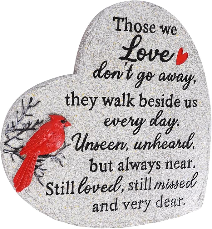 Heart Shaped Memorial Garden Stones, 10 inches Sympathy Garden Stone for Loved One, in Memory of Loved one Gifts, Resin Garden Stepping Stones Outdoor, Memorial Gifts (Grey Heart)