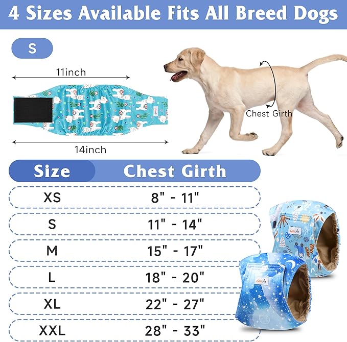 5 Pack Dog Diapers Male Reusable, Premium Belly Bands for Dogs, High Absorbing Male Dog Pee Wraps for Doggie in Incontinence or Excitable Urination Galaxy M