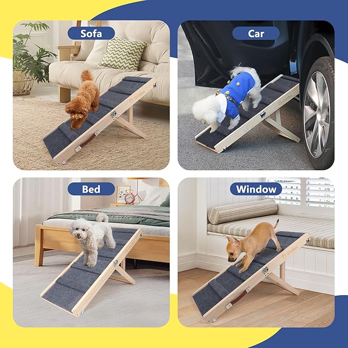 Dog Ramp for Couch & Bed - Joint & Spine Support with Gentle Incline for Small Dogs, Adjustable, Anti-Slip & Foldable, Up to 35 lbs