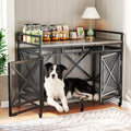 COZPAW 48 Inch Extra Large Furniture Dog Crate | Heavy Duty Wooden Indoor Dog Kennel with Caster Wheels | Decorative Pet House End Table |Light Grey