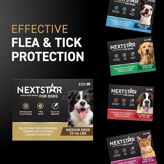 NEXTSTAR Flea and Tick Prevention for Dogs, Repellent, and Control, Fast Acting Waterproof Topical Drops. Medium Dog Tick & Flea Repellent, 1 Month Dose