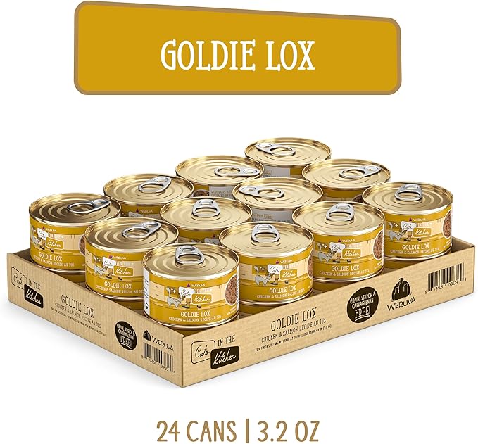 Weruva Cats in The Kitchen, Goldie Lox with Chicken & Salmon Au Jus Cat Food, 3.2oz Can (Pack of 24)